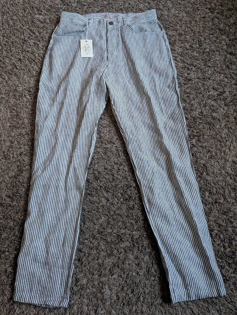 NWT Alex Crane Linen Button Fly Blue/White Striped Pants Men's 28W